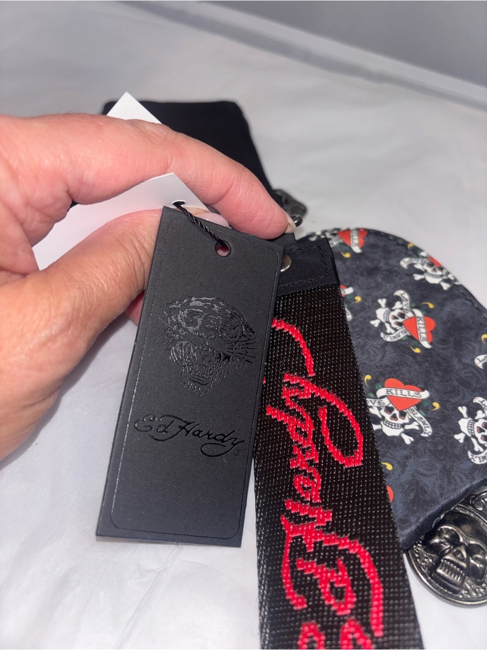NEW Authentic Ed Hardy Black Skull Logo Coin Pouch Wallet